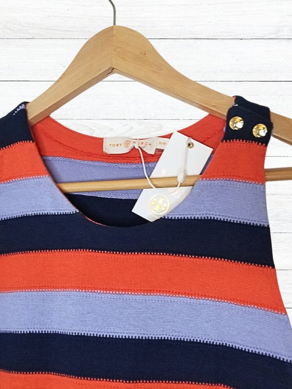 Tory Burch Colorblock Stripes Dress Ariana, Red Canyon, Medium - Picture 3 of 4